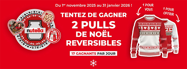 Tentez de gagner votre lot de 2 pulls de Noël collector Nutella