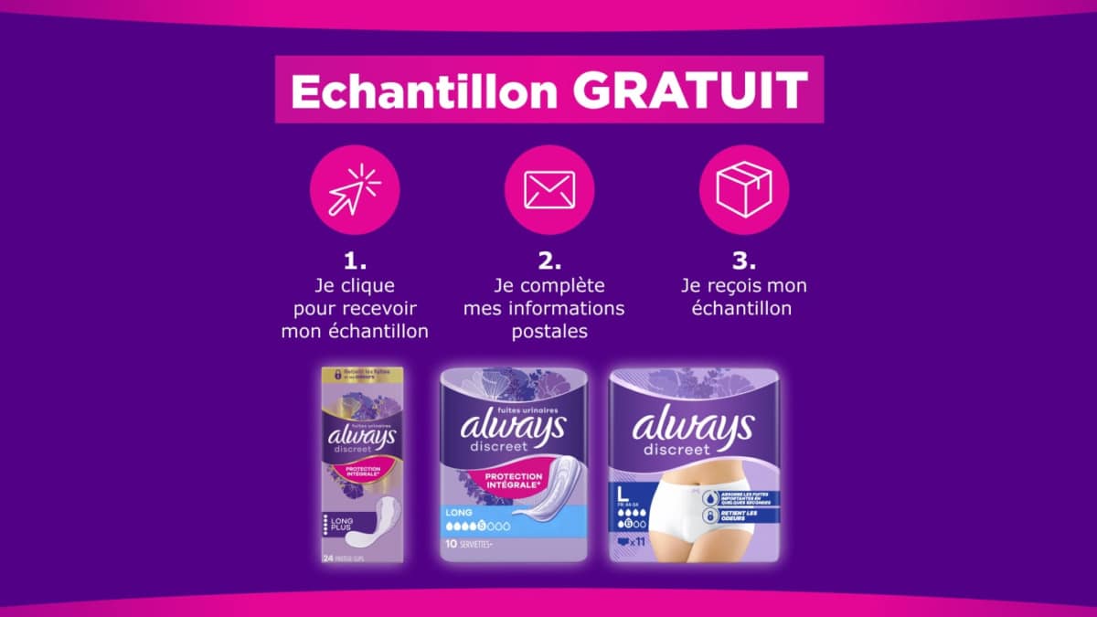 Echantillon Always Discreet pour fuites urinaires gratuits
