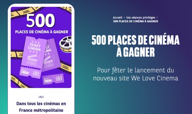 Jeu We Love Cinema : 500 places de ciné à gagner