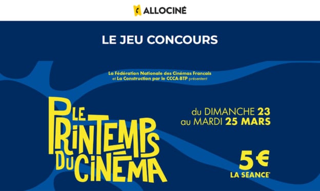 Jeu Printemps Cinéma AlloCiné : 1 an de ciné et places à gagner