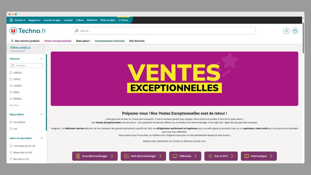 Ventes exceptionnelles U‑Techno = Super bons plans high-tech