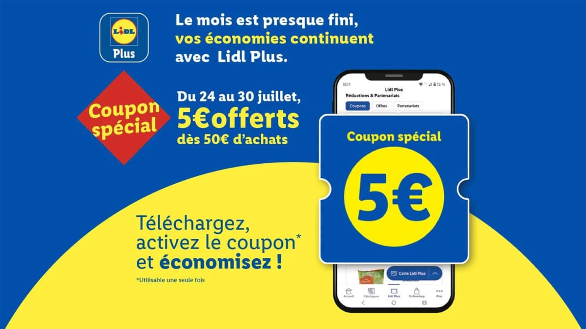 Bon de réduction Lidl Plus : 5€ offerts sur vos courses en magasin