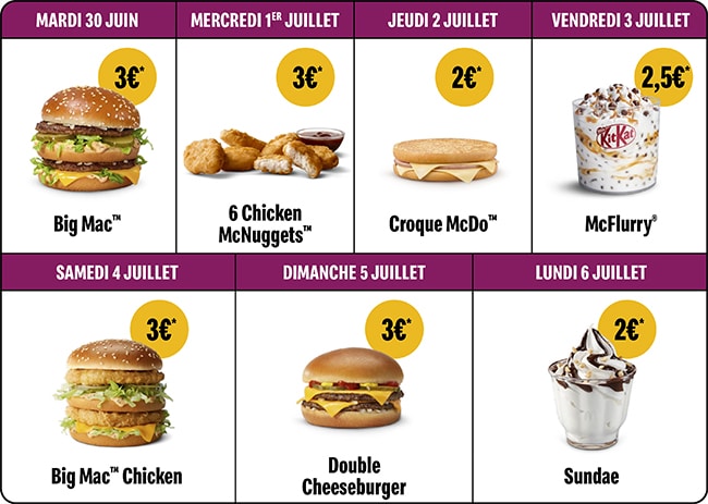 Calendrier des bons plans McDo