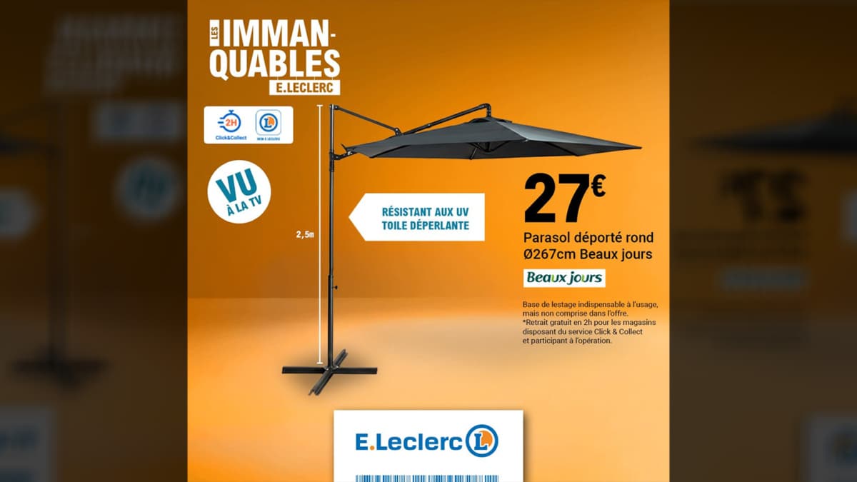 Leclerc : Parasol déporté Beaux Jours à seulement 27€