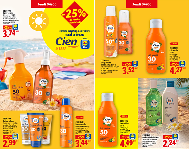 Promotions sur les produits solaires visibles dans le catalogue Lidl