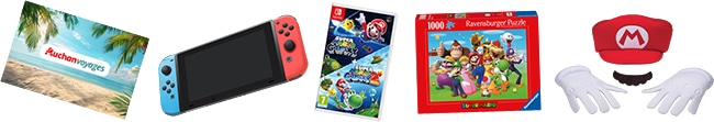 Exemples de cadeaux à gagner au grand jeu de Super Mario d'Auchan