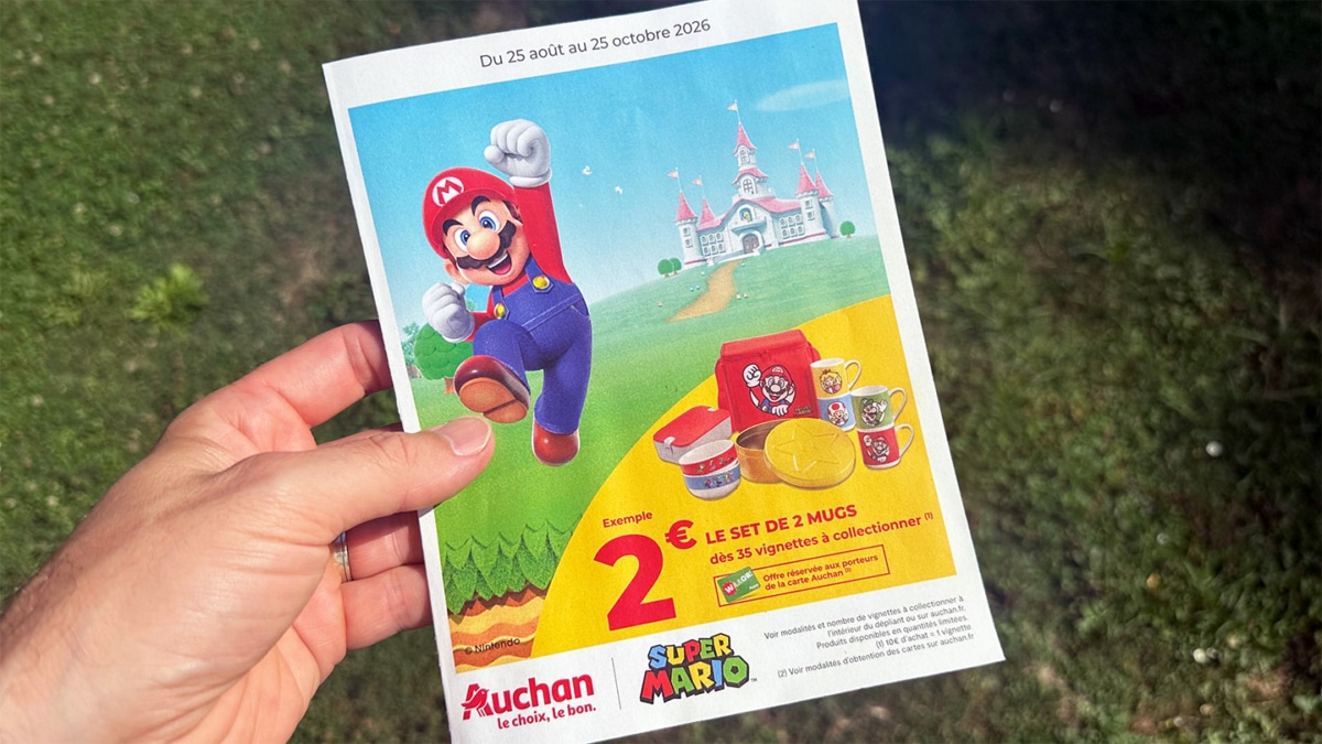 Vignette Auchan Super Mario 2026 : mugs, bols, boîtes et sac dès 2€