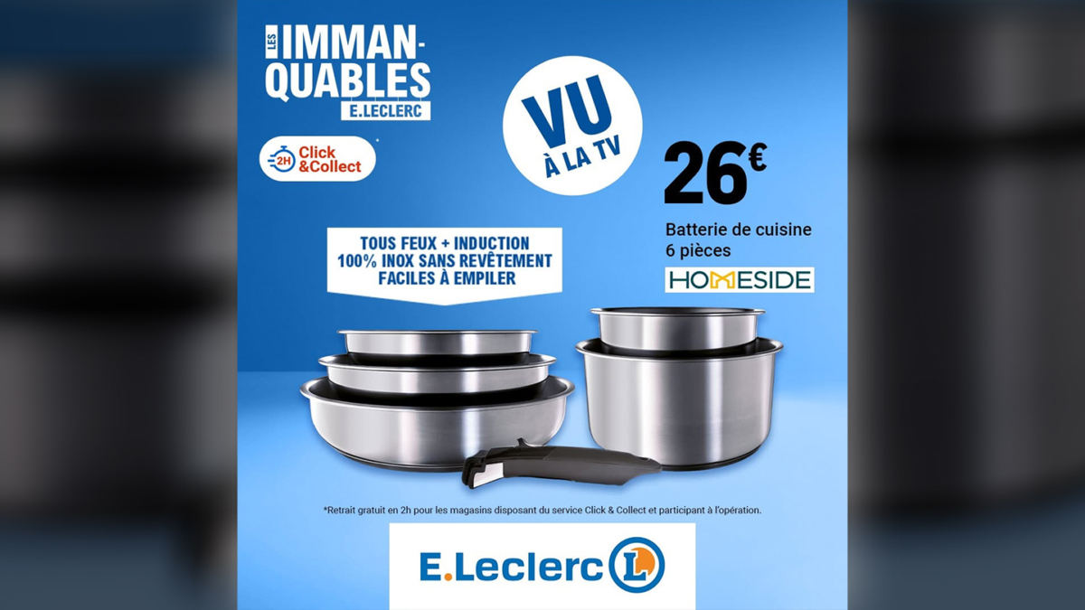 Batterie de cuisine inox Leclerc à 26€ : 3 poêles + 2 casseroles